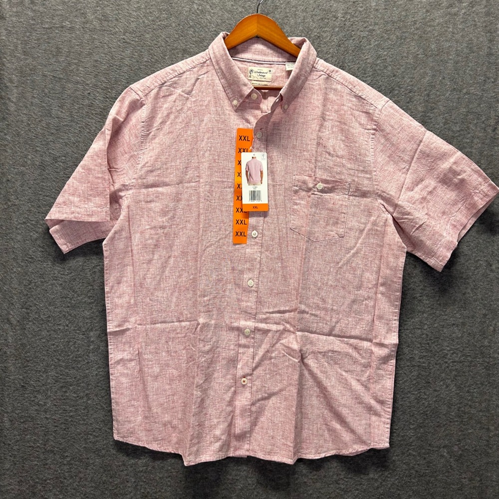 Weatherproof Vintage Mens Red Linen Blend Short Sleeve Button Down Shirt XXL - Picture 2 of 7
